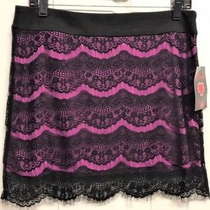 Heart N Crush Pink Black Lace Pull Up Mini Skirt Size Jr 9 NWT